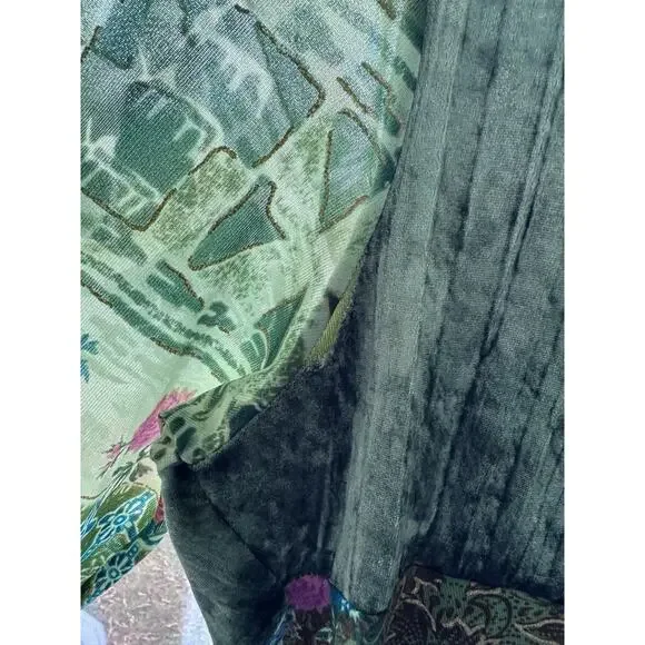 Dress Barn XL Fairycore Boho Y2K Green Velvet Patchwork Blouse Cottagecore Top - Picture 16 of 16